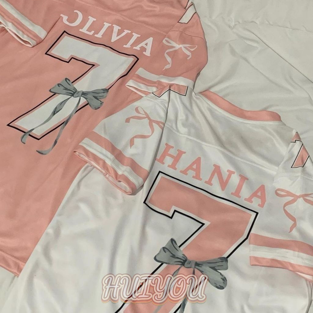 Coquette ริบบิ้น v คอ jersey coquette ชื่อที่กําหนดเองไมโครไฟเบอร์ jersey t เสื้อแขนสั้นกีฬา retro ค