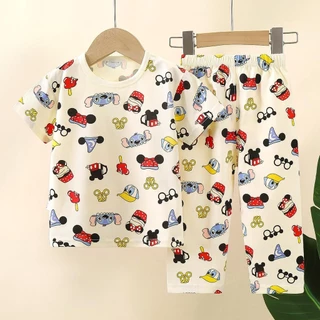 [ชุดเซ็ทเสื้อผ้าเด็ก] เสื้อแขนสั้น+กางเกงขายาว Size80-140 1เดือน-7ปี ผ้าCotton100% ชุดนอน ชุดเที่ยว ระบายอากาศ พร้อมส่ง