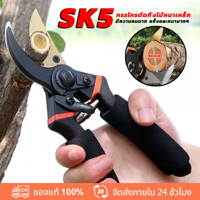 ส่งจากไทย เหล็กอัลลอย SK5 แท้ กรรไกรตัดกิ่ง คม ทน ประหยัดแรงงาน กันไกรตัดกิ่ง กรรไกรตัดกิ่งไม้ กรรไกรแต่งกิ่ง คีมตัดกิ่