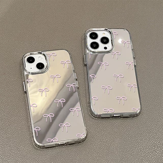 กระจกเงา เคส For iPhone 13 11 12 14 15 16 Pro Max เคส iPhone 17 Pro เคสโทรศัพท์Insเพชรโบว์กระจกฝา ฝาครอบโทรศัพท์นุ่ม
