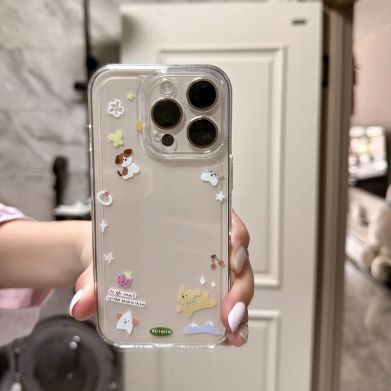 ลูกสุนัขผีเสื้อเชอร์รี่โปร่งใส Space Shell Soft Shell สําหรับ iphone case 16promax 15 15promax 14promax 13pro 13promax 11 12promax