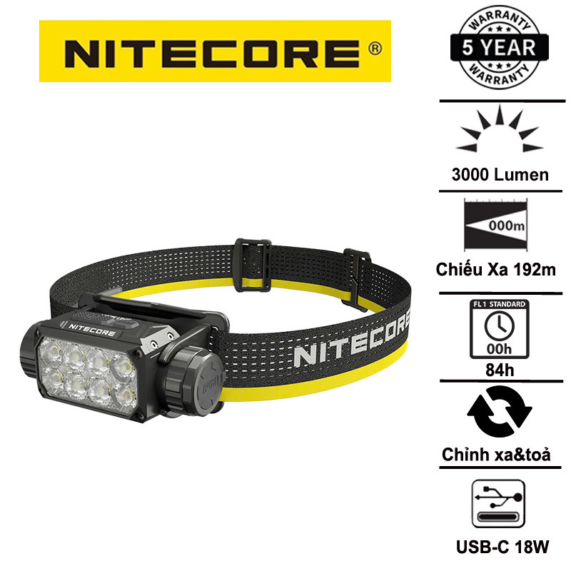 Đèn đội đầu siêu sáng Nitecore HC75 UHE – 3000lm chiếu xa 192m chỉnh ánh sáng Xa&Toả