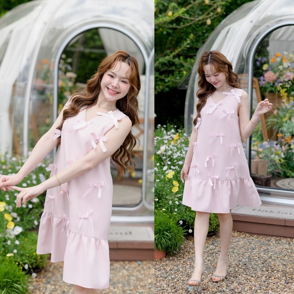 Bow me softly dress : สีชมพู