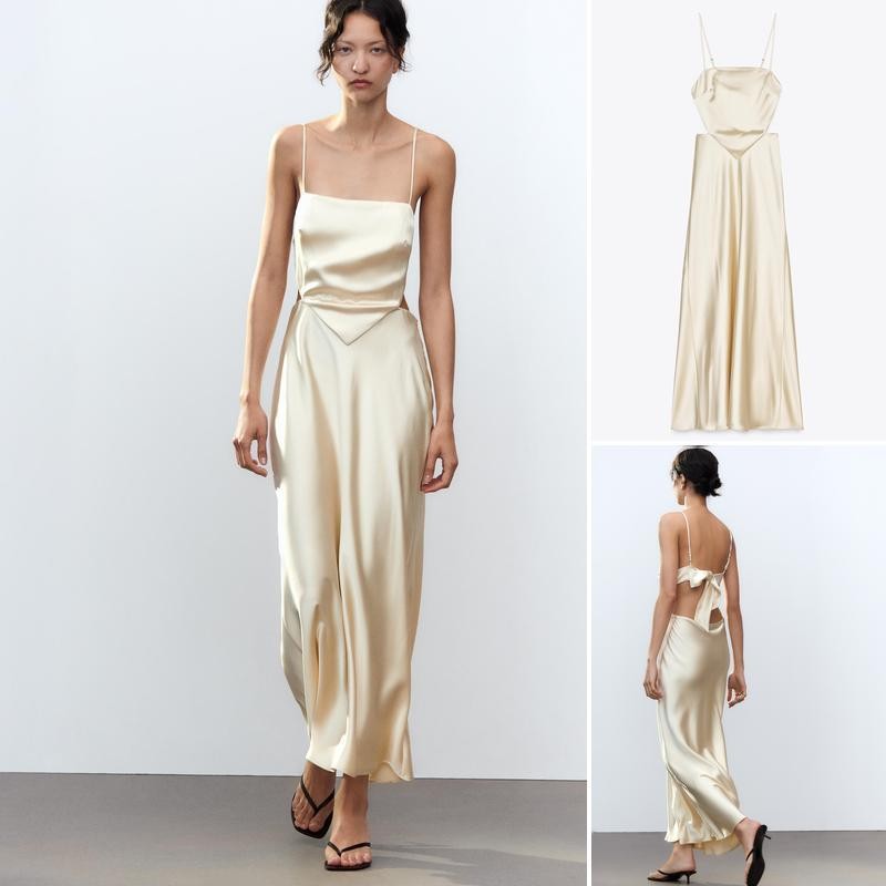 ซาร่า2025 ชุดฤดูร้อนสำหรับผู้หญิง สไตล์ใหม่ ชุ赤纱巾萨廷绸吊带连衣裙2896331