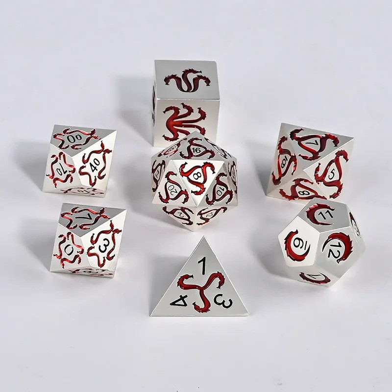 DND Polyhedron Dice Set Handmade dice set with dragon motifs for DND RPG Roleplaying games and TRPG 
