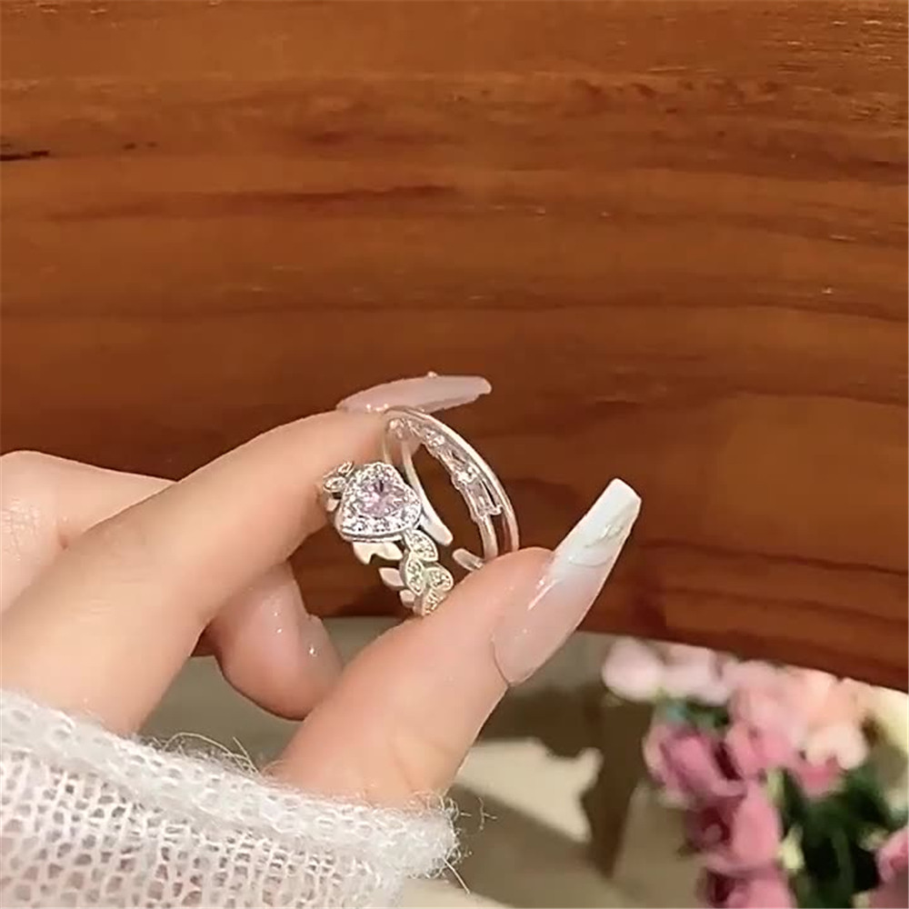 แหวนสองชั้นสีชมพูสำหรับเด็กผู้หญิง พร้อมหางรักและขนาดปรับได้ สไตล์เกาหลี - รูปที่ 6