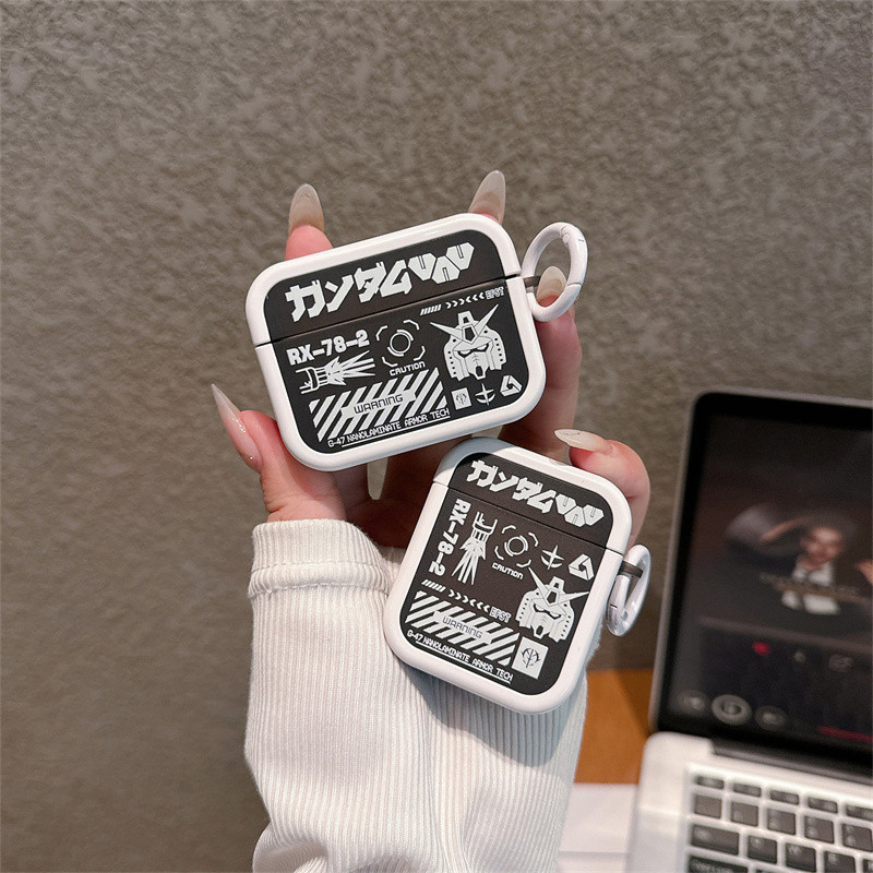 Gundam Mech + หัวเข็มขัดวงกลมสําหรับ AirPods 1/2 3 Pro Pro2 Airpods4 หูฟัง 4 ชุดไร้สายบลูทูธป้องกันก