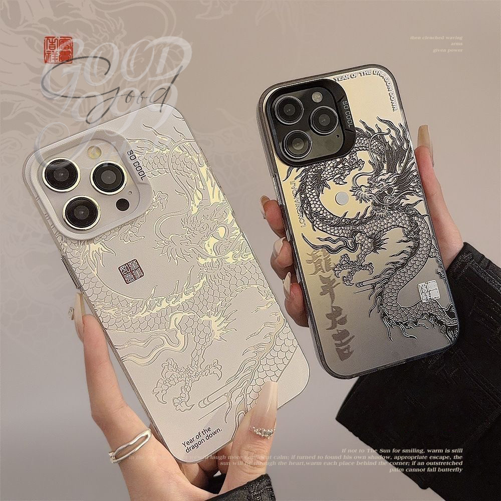 🔥Good🔥ส่งจากไทย สีดำหรูหราซิลิโคนแข็งกรณีโทรศัพท์  มังกรจีน for IPhone 13 15 7Plus 14 12 11 Pro MAX 7Plus X XR XS 16