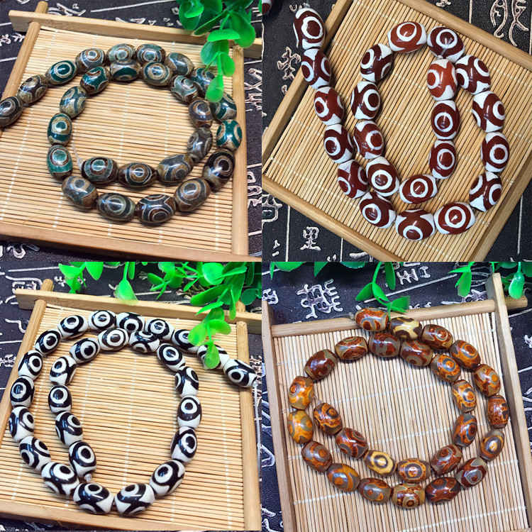 ลูกปัดหิน Dzi ทิเบต ธรรมชาติ ลูกปัดอาเกต สามตา DIY สร้อยข้อมือ อุปกรณ์เสริม /1PC