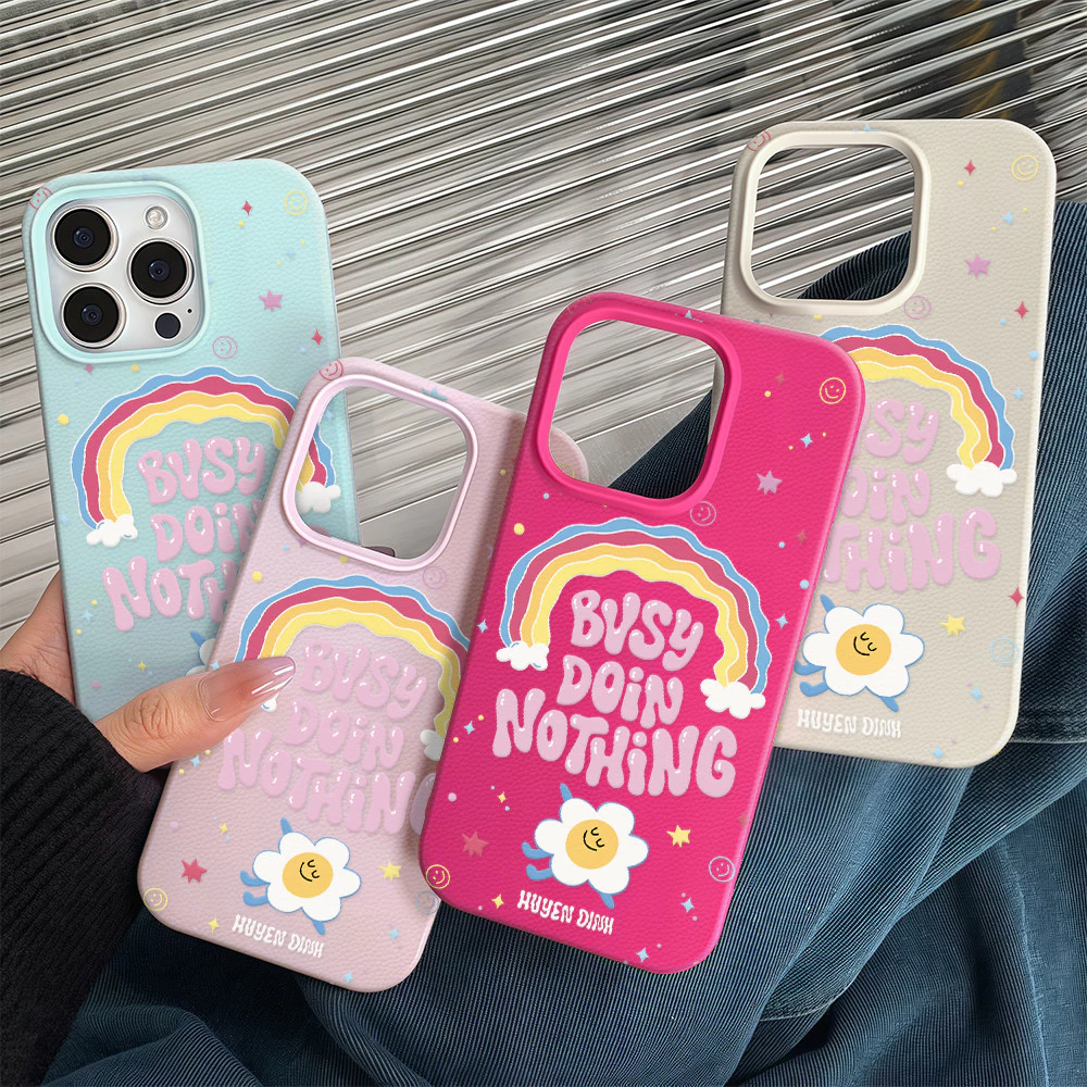 เคสมือถือ For iPhone 16 Pro Max เคสนิ่ม TPU สีลูกกวาด ดอกไม้สีรุ้ง👉For iPhone 11 15 14 13 12 Pro X XS max XR 7 8Plus เคส