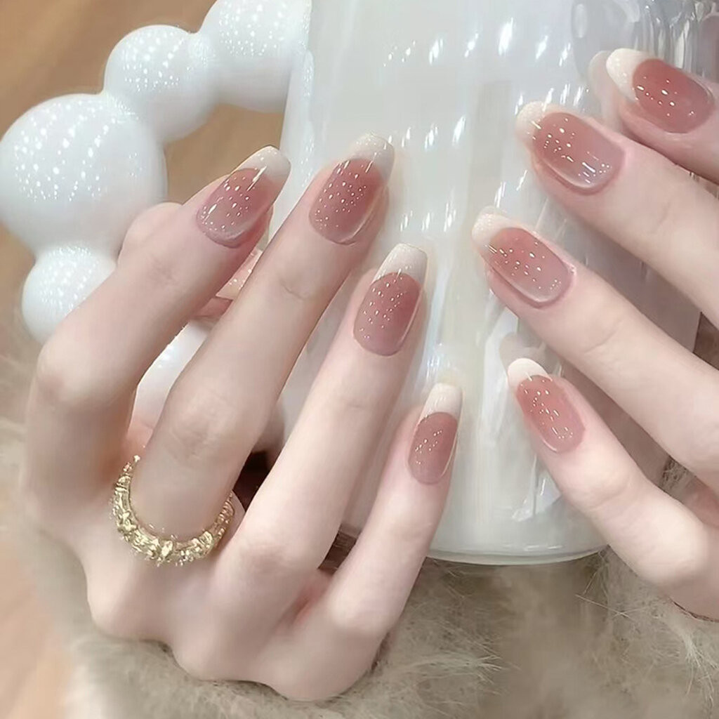 PPHOO✨#MY เล็บปลอม เล็บมือ สีสวย เล่นแสง กริตเตอร์ กล่อง 24ชิ้น