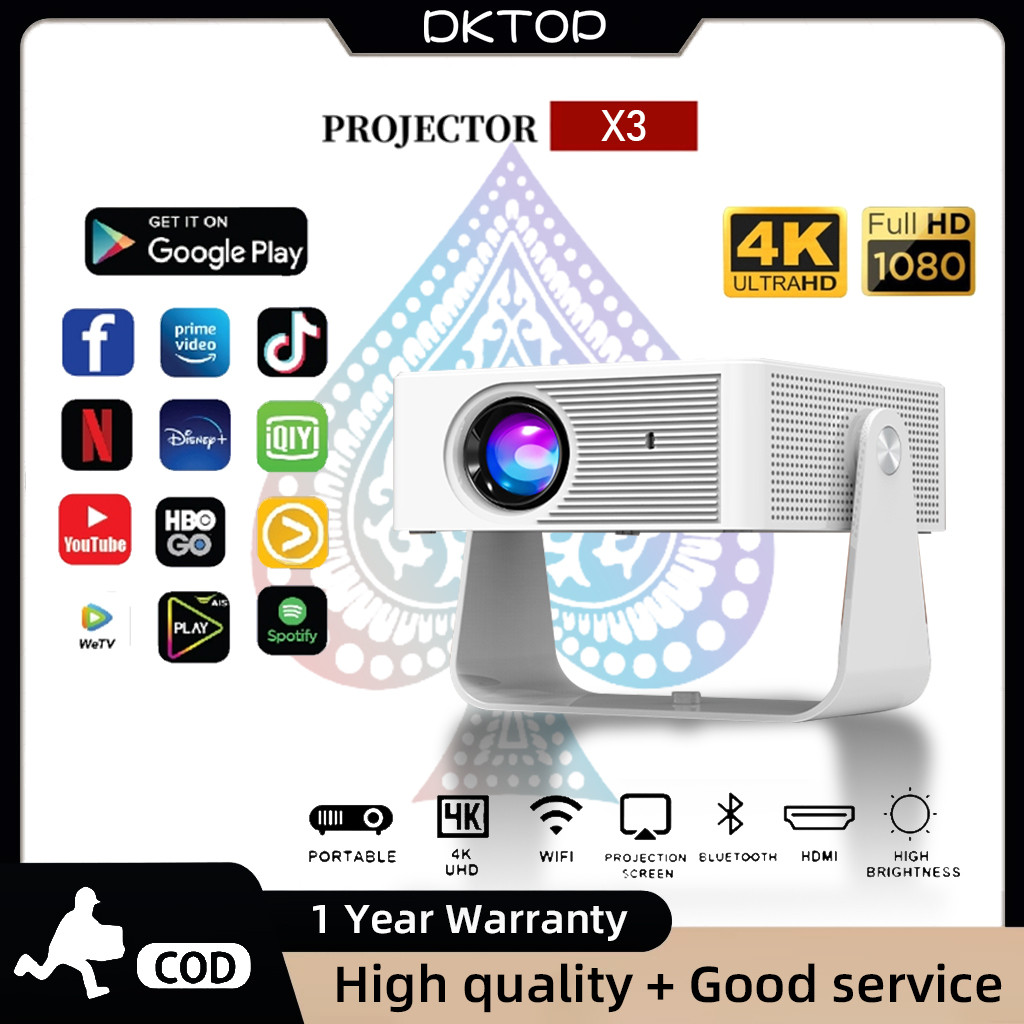 โปรเจคเตอร์ X3 พร้อม WiFi และบลูทู ธ พื้นเมือง 1080P โปรเจคเตอร์กลางแจ้งแบบพกพาสนับสนุนสำหรับ HDMI / USB / โทรศัพท์ / แล็ปท็อป