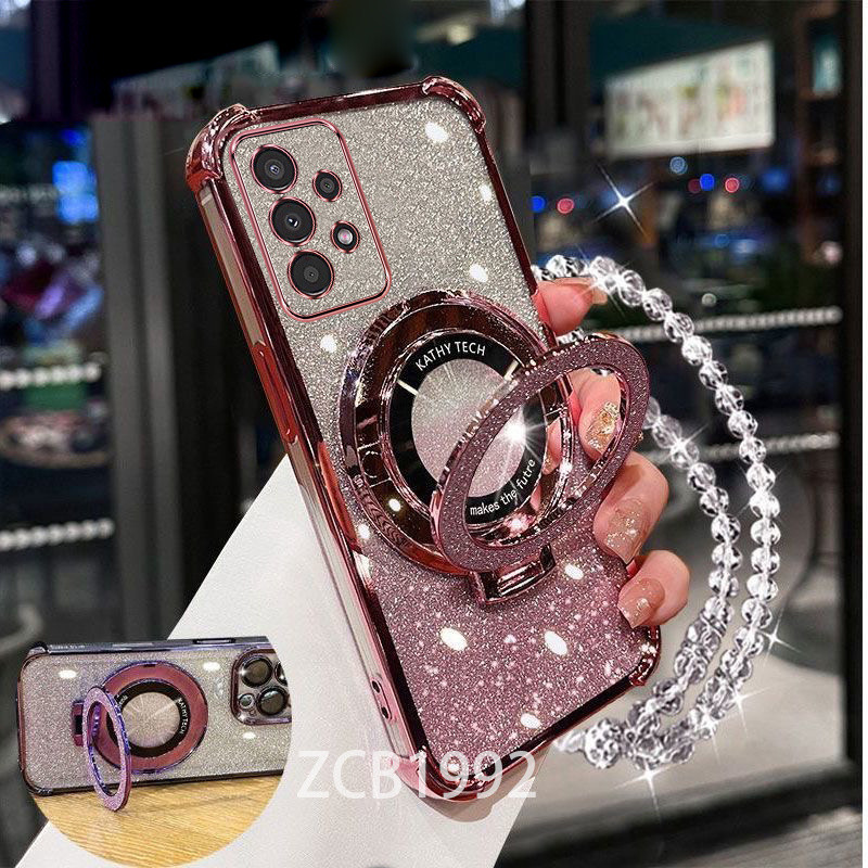 ยอดนิยม Case สําหรับ Samsung A13 4G A23 A33 A53 A73 4G 5G TPU สี่มุม Anti Drop Flash Powder โปร่งใสเคสโทรศัพท์วงเล็บแม่เหล็กสร้อยข้อมือคริสตัล