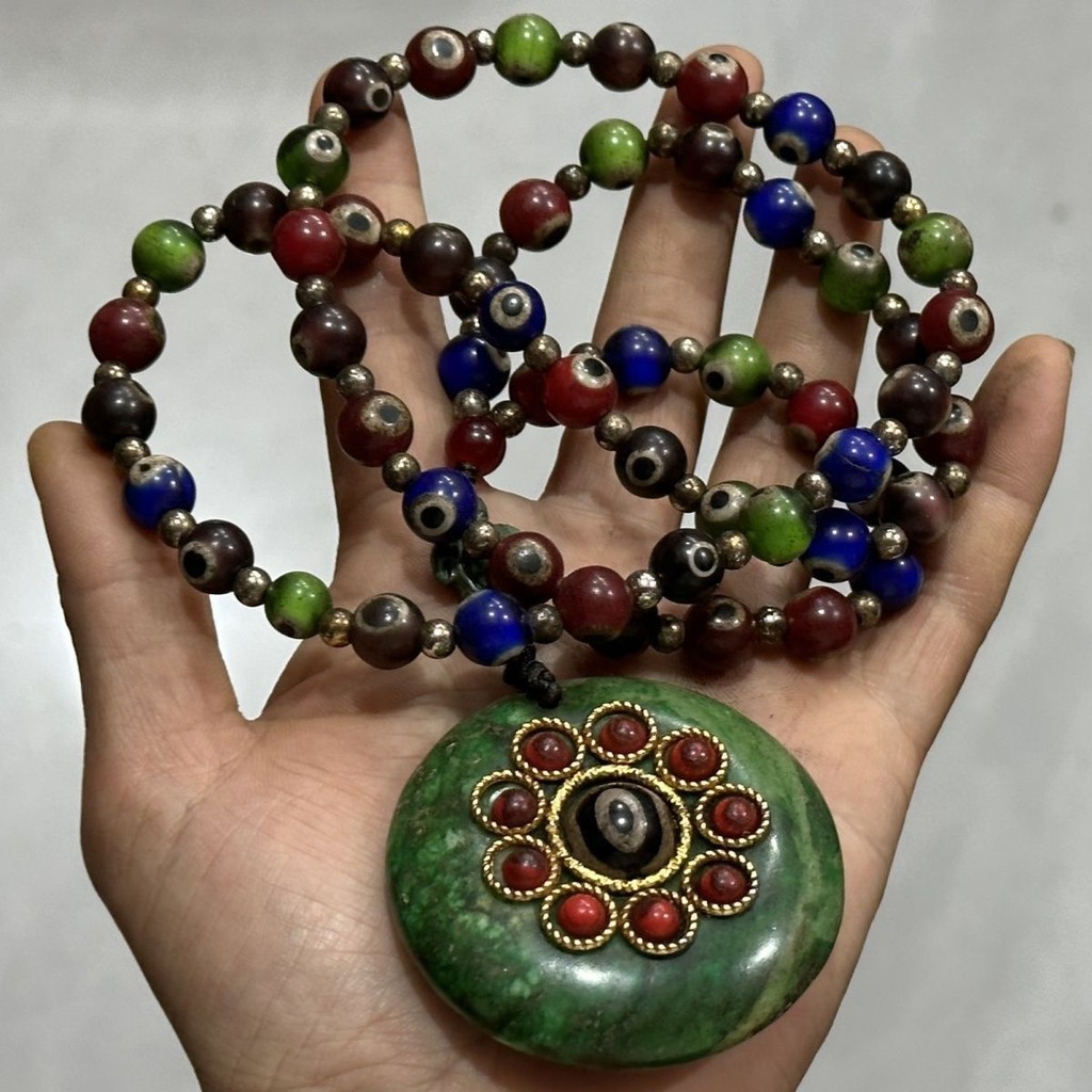 คอลเลกชันโบราณฝัง Dzi ลูกปัดสร้อยคอปลอดภัยหัวเข็มขัดหยก pdd// wtt2025.5.26