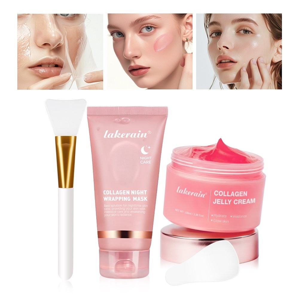 Lakerain 100ml Collagen Jelly Cream +75ml Collagen Peel-off Mask Night Wrapping Facial Mud Firming M