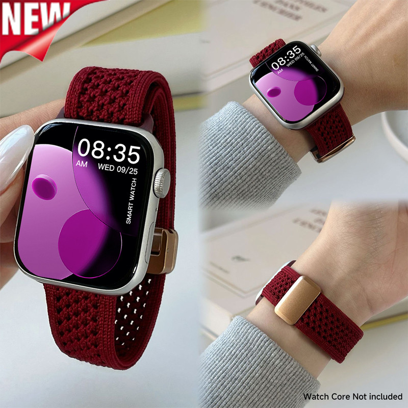 สายแม่เหล็กไนลอนสร้อยข้อมือระบายอากาศสําหรับ Apple Watch Ultra 10 9 8 7 6 SE 5 สําหรับ iWatch 49/45/44/42/41/40/38 มม.Series 10 42/46 มม.