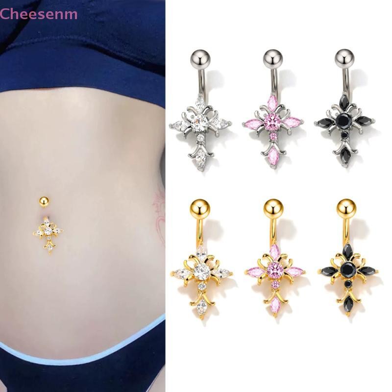 Cheelianm คริสตัล Star Dangled Belly ปุ่มแหวนสแตนเลส Dainsty Zircon สะดือแหวน Belly เจาะ Body Jewelries TH