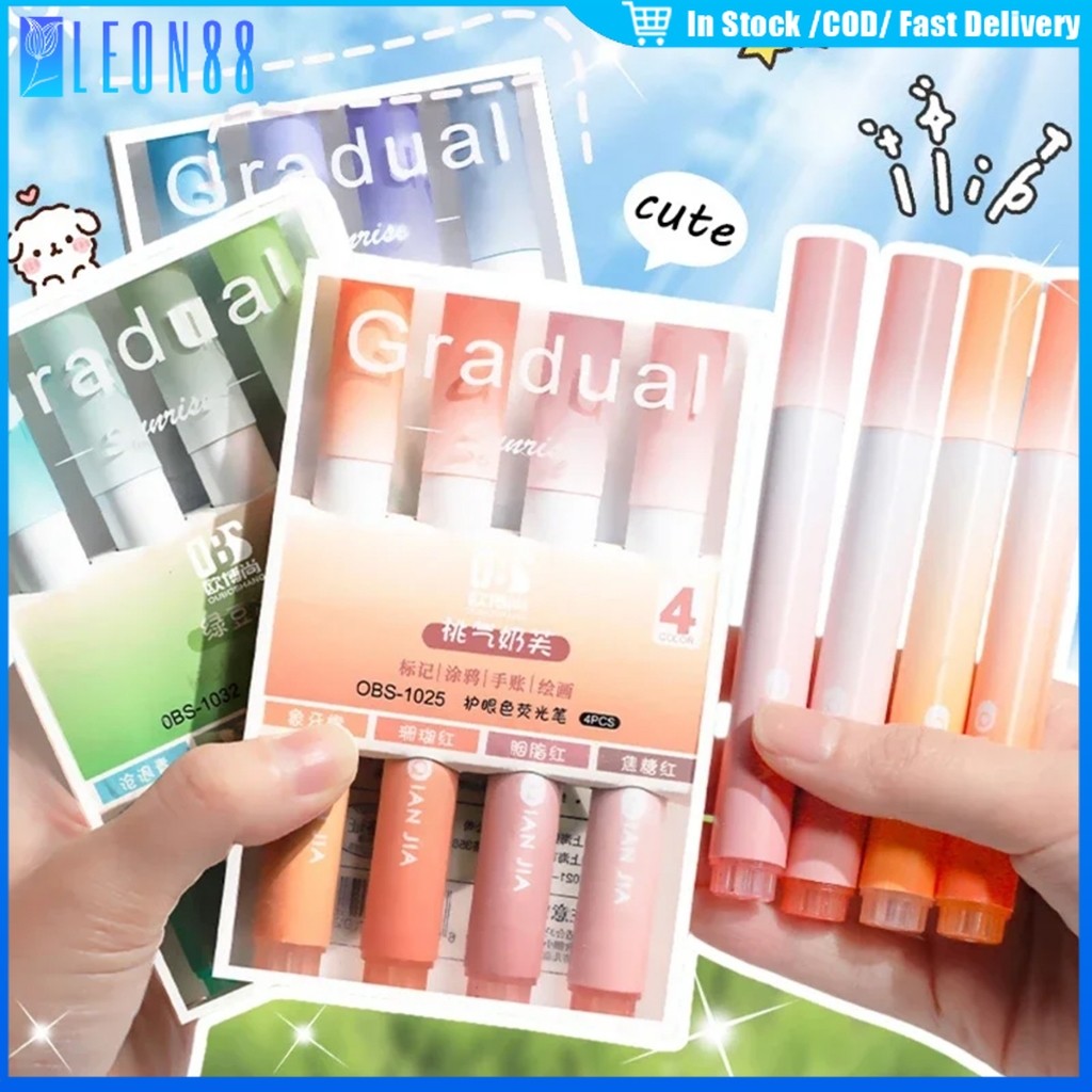 ของมาใหม่！4ชิ้น ปากกาไฮไลท์ 4สี โทนสีพาสเทล ปากกามาร์กเกอร์ แบบพกพา เครื่องเขียนนักเรียน