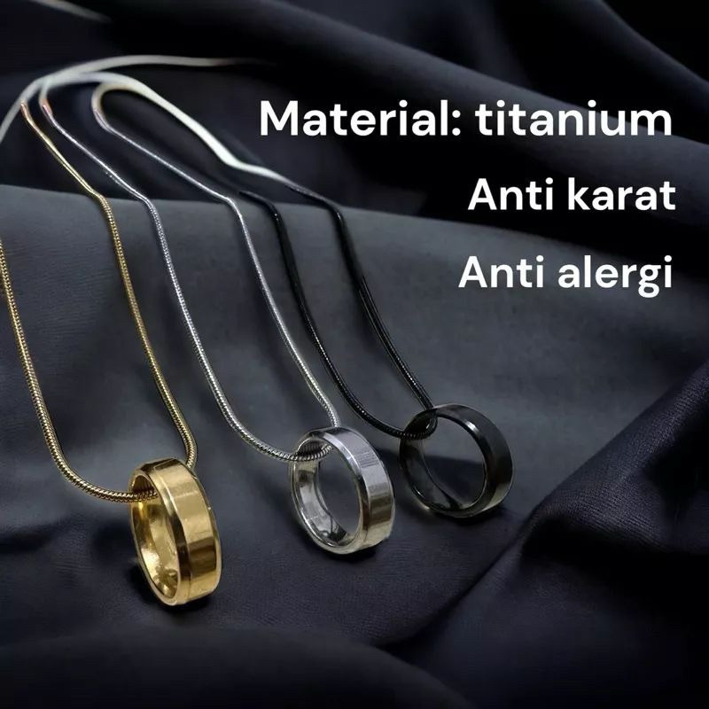 TITANIUM EEL NECKLACE ROUND แหวนและ PLAIN สร้อยคอสําหรับผู้ชายและผู้หญิง ANTI-RUST