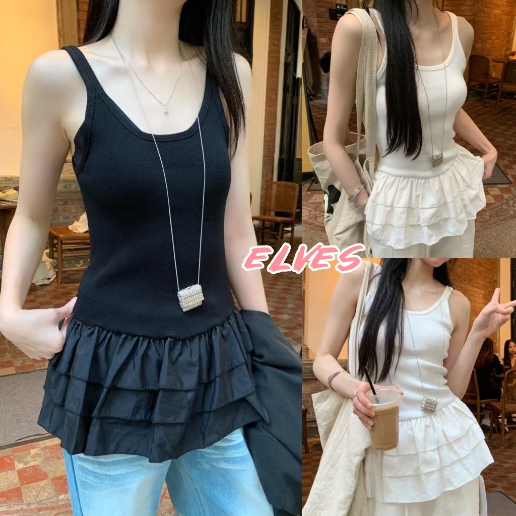 Elves พร้อม💟 มินิเดรส ไหมพรม ดีเทลแต่งปลายน่ารักสีพื้น สไตล์เรียบง่าย ใส่สบาย"J197"