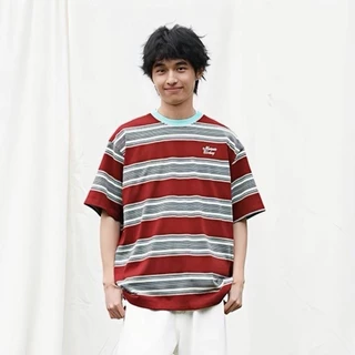 CLIFF เสื้อยืดแขนสั้น การออกแบบลายทาง สีต่อ แบบหลวมลำลอง ฤดูร้อนรุ่นใหม่