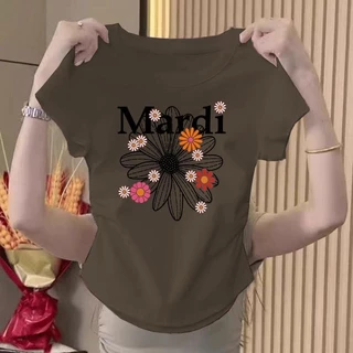 เสื้อรัดรูปเสื้อครอปฤดูร้อนอเนกประสงค์บางบาง คอกลม แขนสั้น ทรงสลิมฟิต แสดงผอม เสื้อยืดครอป เสื้อผ้าสำหรับสาวอ้วน เสื้อคร