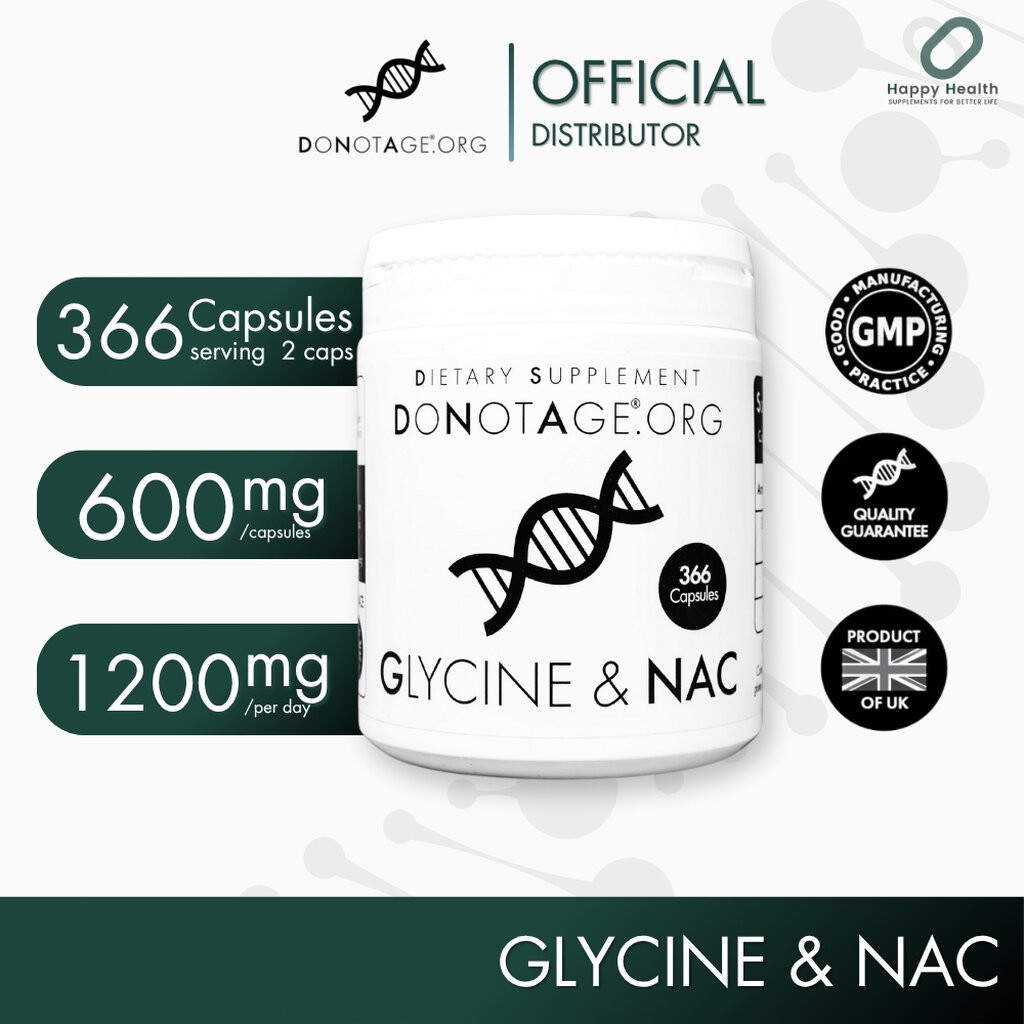 Glycine & NAC (366 แคปซูล) Do Not Age 1,200 mg. กระตุ้น Autophagy ลดอักเสบ สารต้านอนุมูลอิสระกระตุ้น