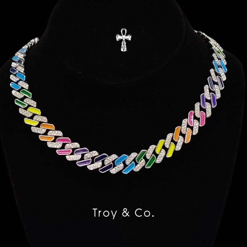 Rainbow Iced Cuban Chain เพชร CZ  ลงยารุ้ง สร้อยคอคิวบันสาย สะท้อนตัวตน TDN025 Troy & Co.