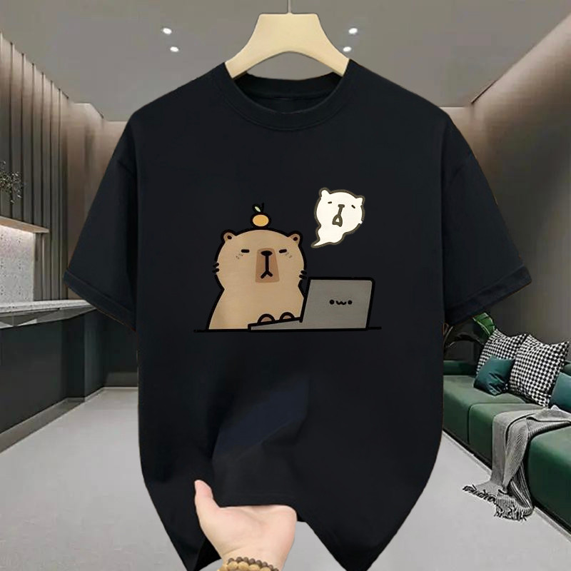 เสื้อยืดผู้ชาย คอกลม แขนสั้น oversize สกรีนลายลายการ์ตูนฮิตๆ เสื้อยืดแฟชั่นผู้ชาย โอเวอร์ไซส์คนอ้วน เนื้อผ้านุ่มยืด