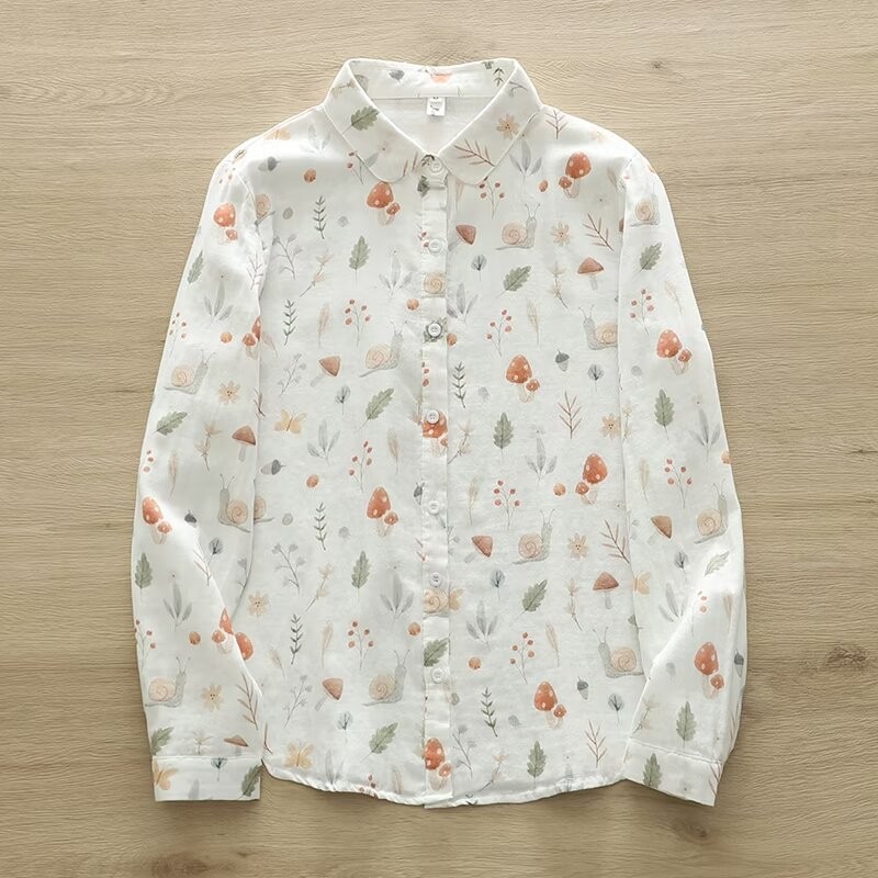 100%ผ้าฝ้ายเสื้อสุภาพสตรีเห็ดสดพิมพ์สองชั้นเส้นด้ายฝ้ายเสื รูปที่ 4
