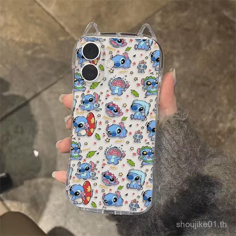 หูแมวโปร่งใส เย็บโปร่งใส สำหรับไอโฟน 11 16 14 13 15 12 14PRO 15PRO 16PROMAX 11PROMAX 14PLUS 7PLUS/8P