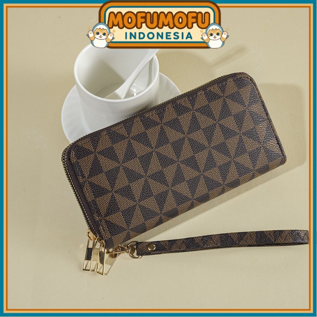 Saxia Womens Last Cool Long Wallet with 2 Zippers and Short Straps WA1123B7 Brown Branded Motif