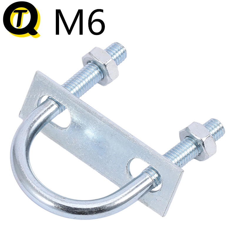 U-Shaped Bolt ชุบสังกะสีพร้อม Nut Baffle ชุด M6 เหล็กคาร์บอน U-Shaped Tube คลิปท่อ Clamp หัวเข็มขัดค