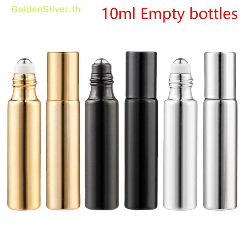 GoldenSilver 10ml ขวดม้วนสแตนเลส Roller Massager Eye ครีมน้ําหอม Refillab ขวดเปล่าคอนเทนเนอร์ TH