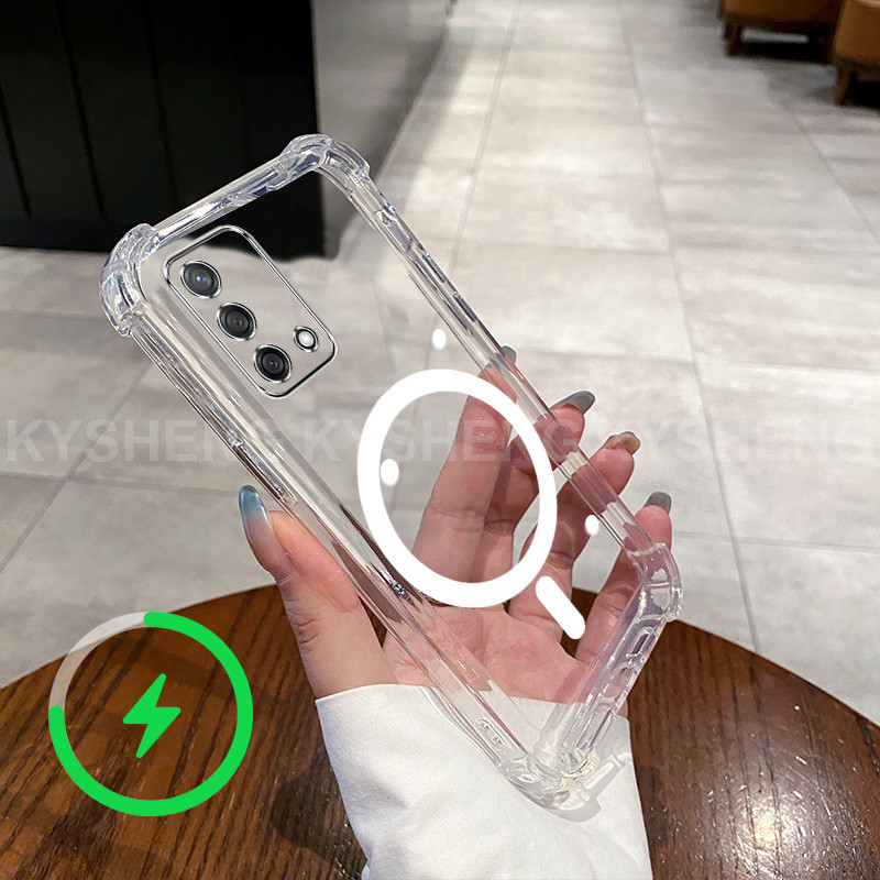 สําหรับ OPPO A74 4G A95 5G เคสโทรศัพท์ TPU ชาร์จแม่เหล็กสี่มุม anti drop โปร่งใส soft shell WBQ - รูปที่ 6