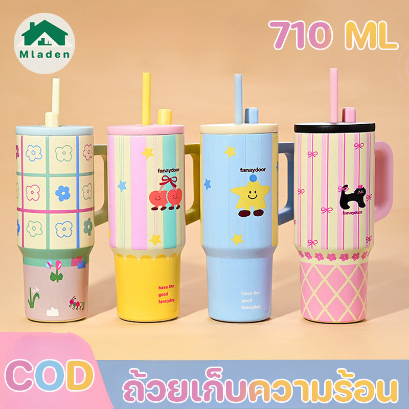 Mladen ใหม่ 710ML แก้วเยติ รูปแบบการ์ตูน 316 สแตนเลส พร้อมที่จับ ความจุขนาดใหญ่ ถ้วยเก็บความร้อน