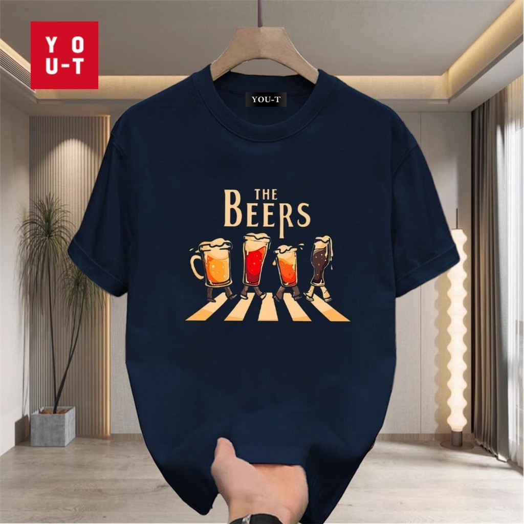 Y-T เสื้อยืดไซส์ใหญ่ ผ้าฝ้าย100% เสื้อยืดคอกลม ลายพิมพ์ “THE BEERS Wine bottles” อเมริกันย้อนยุค สวมใส่สบาย ยูนิเซ็กส์ ⚡
