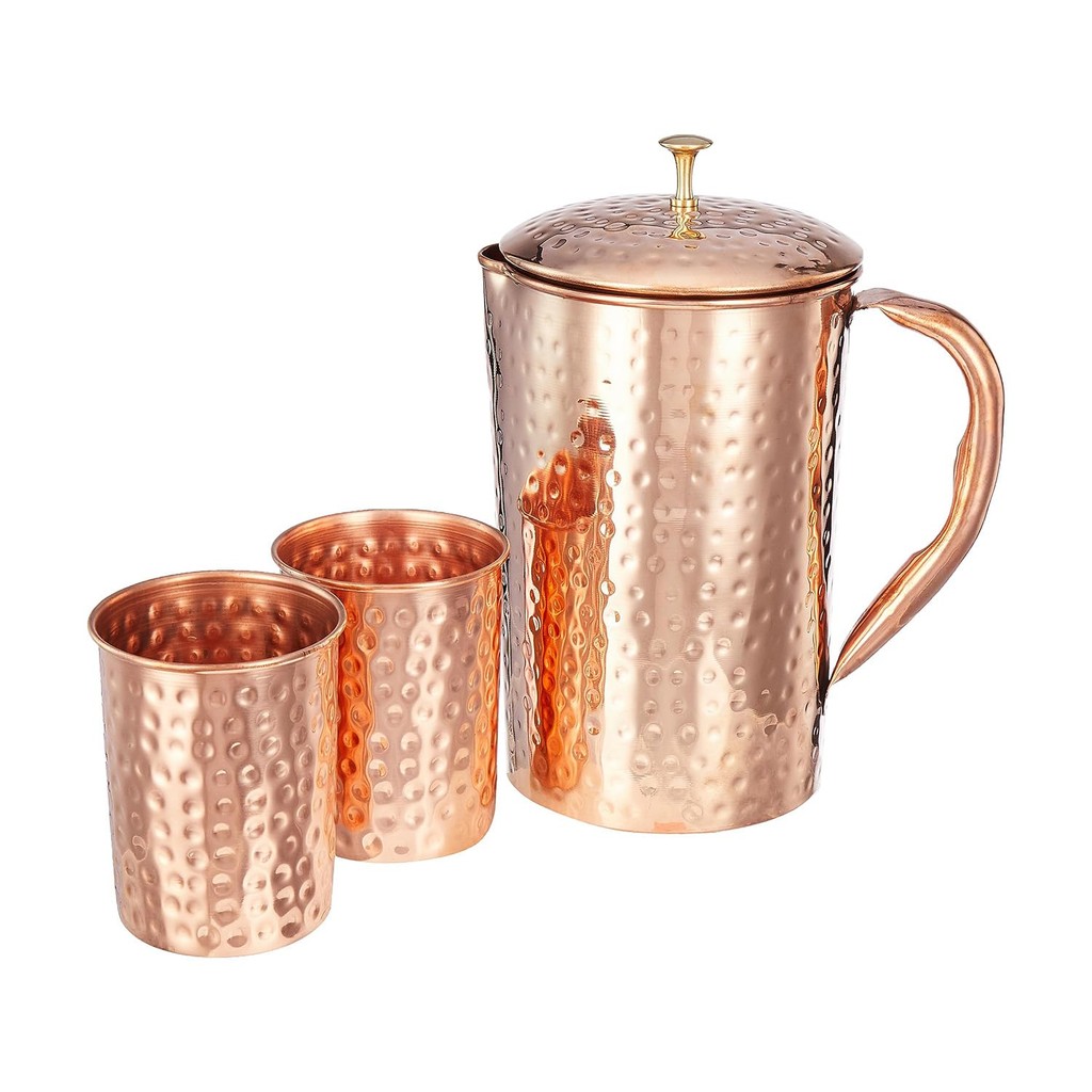 Solimo Hammered Copper Jug with 2 Copper Glasses, 1350 ml – โปรปัง