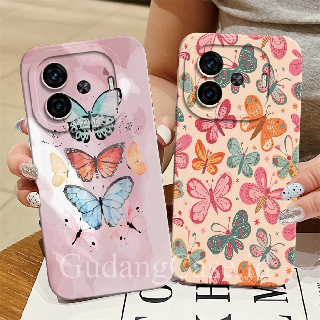 Silicone Vivo Iqoo Z9 / Iqoo Z9 Turbo / Iqoo Z7 / Iqoo Z7X Butterfly Motif Flex Pro Camera Case