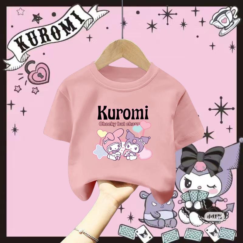 2025 Kuromi สาวฤดูร้อนการ์ตูนหลวม Fit เสื้อยืดครึ่งแขนกราฟิก Tee สําหรับเด็ก