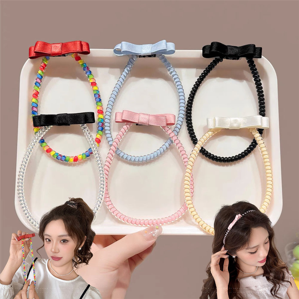 เชือกหัวผูกโบว์น่ารักสำหรับเด็กผู้หญิง พร้อมห่วงผมและเครื่องประดับผมแบบยืดหยุ่น 