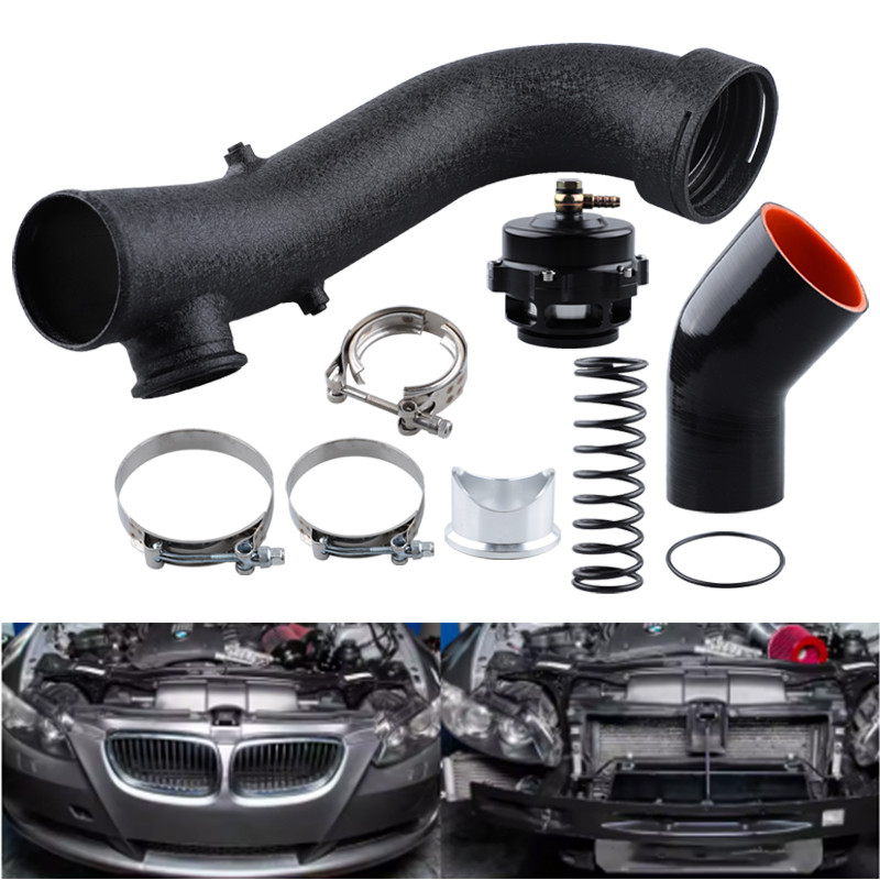 Turbo Inlet Charge Pipe Hard Piping Kit พร้อม Blow Off Valve สําหรับ BMW N54 E88 E90 อุปกรณ์ซ่อมสีดํ