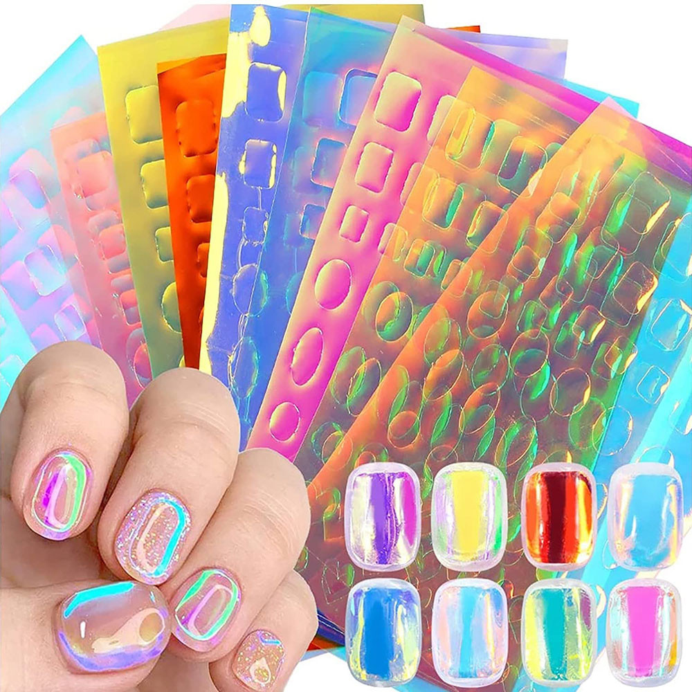 11 ชิ้น Aurora Glass สติกเกอร์ฟอยล์เล็บกระดาษแก้วน้ําแข็ง Iridescent ฟิล์มเล็บ Decals Chameleon สติกเกอร์เล็บสะท้อนแสง
