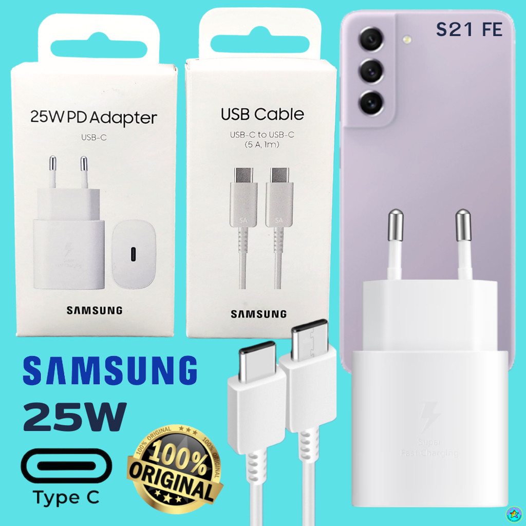 ที่ชาร์จ Samsung 25W (EU) หัว+สาย Usb-C Type-C 1-1.8ม. สำหรับ ซัมซุง S21 fe Adaptive Fast Charging ช