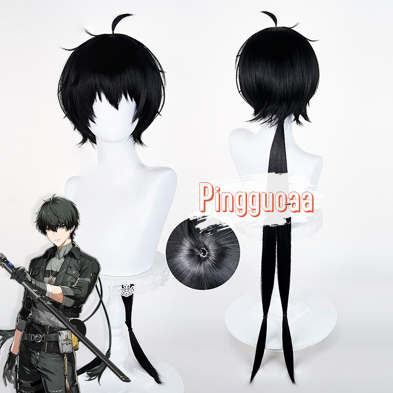 【Manmei】Wuthering Waves Male Rover Cosplay Wig 98cm Long Black Heat-Resistant Synthetic Hair