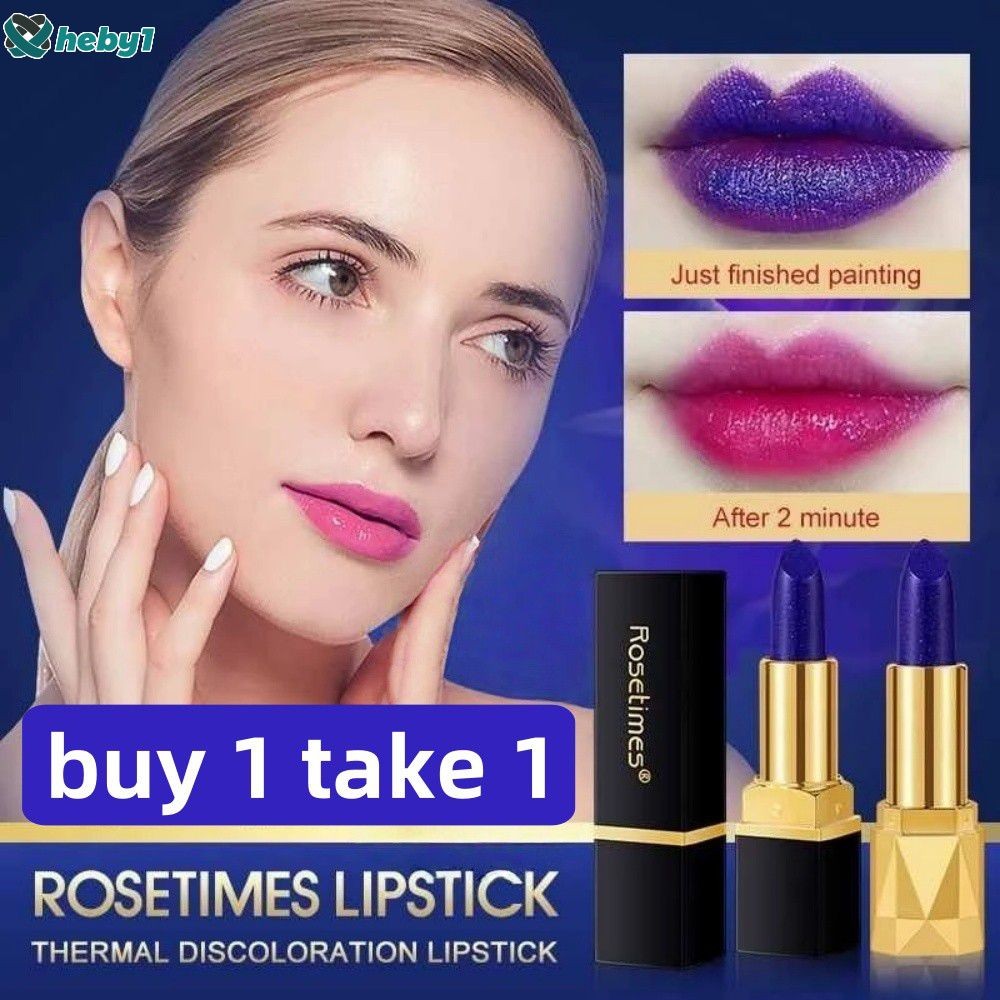 【ซื้อ 1 แถม 1】ลิปสติกเปลี่ยนสี rosetimes ลิปสติกกันน้ำติดทนนานให้ความชุ่มชื้น heby1