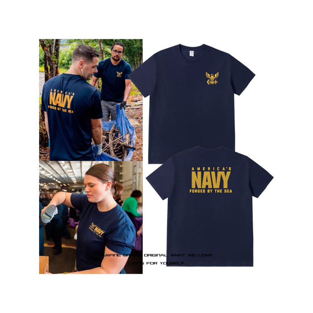 เสื้อยืดแขนสั้นทหารเรือสหรัฐสำหรับผู้ชาย เสื้อผ้าฝึกซ้อมยุทธวิธีแฟนทหาร ผ้าฝ้ายแท้ ฤดูร้อน