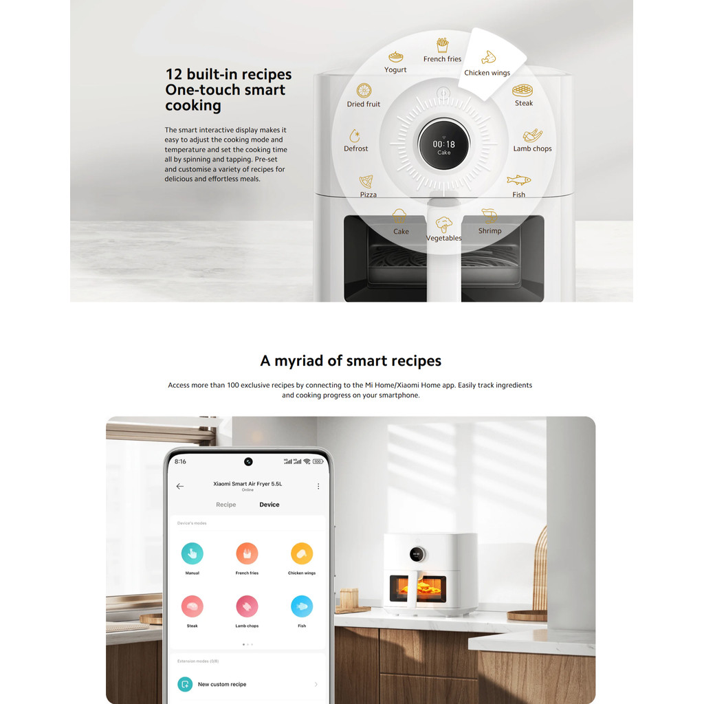 Xiaomi Smart Air Fryer 5.5L หม้อทอดไร้น้ำมัน I กำลังไฟ 1600 วัตต์ I หน้าต่างภาพ I รองรับการปรุงอาหารด้วยอุณหภูมิต่ำ - รูปที่ 6