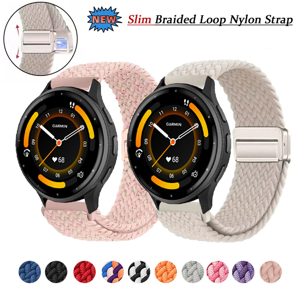 สายรัดแม่เหล็กไนลอน หัวเข็มขัด Velcro สําหรับ Garmin Venu 2/3/4/Sq/Vivoactive 4/5/6/Vivomove HR/Venu 3 Plus/Sq 2