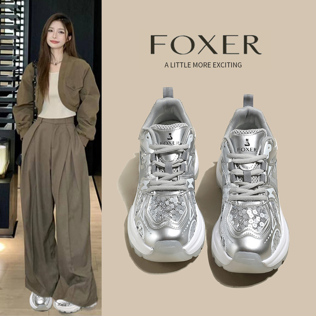 FOXER สไตล์ใหม่ แฟชั่นผู้หญิงรองเท้ากีฬา สบายหนารองเท้าเพิ่มความสูง ตาข่ายระบายอากาศ รองเท้าลำลอง